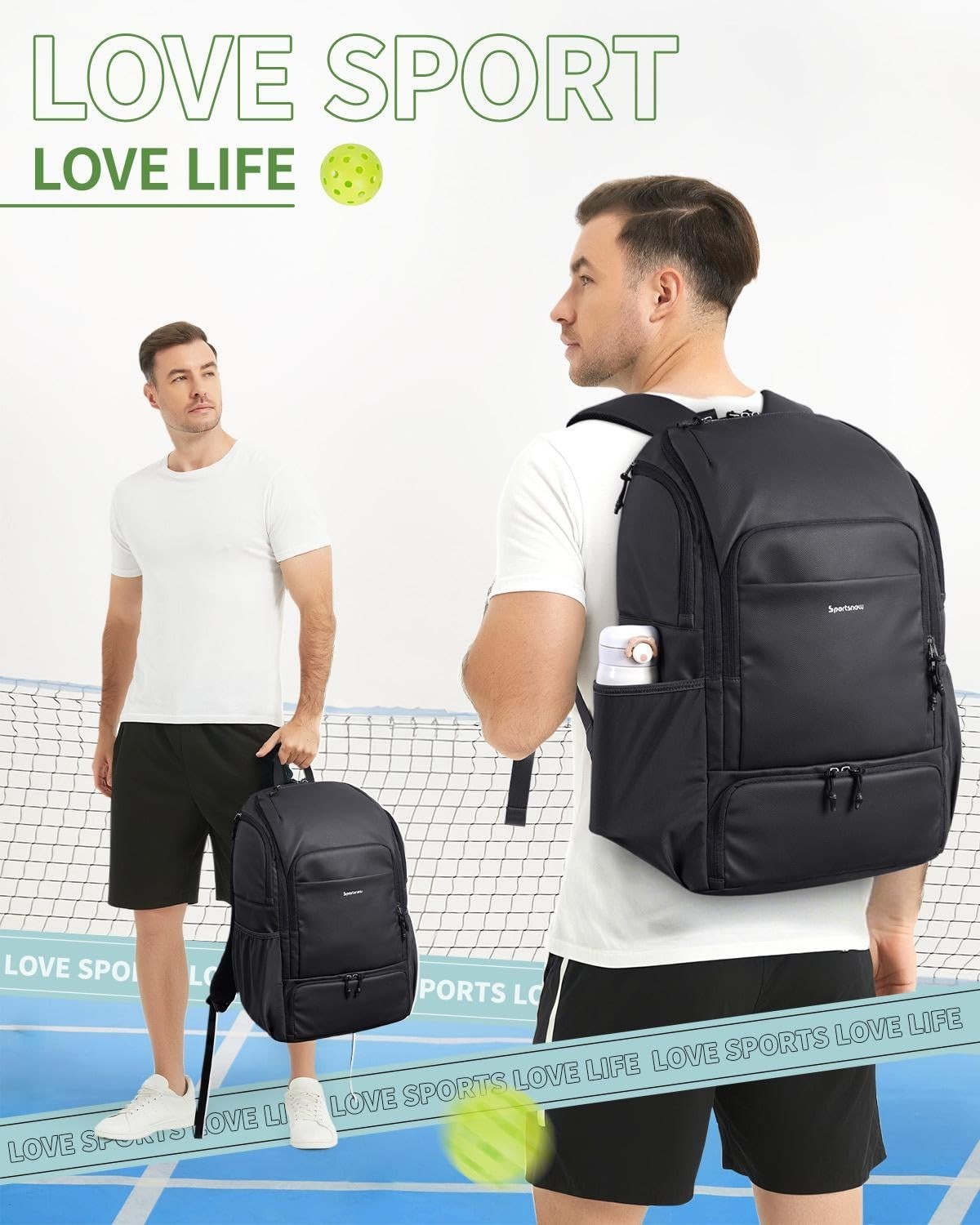 Waterproof Pickleball Bag with Shoe Compartment & Fence Hook | 30L, 2 Pockets, A17