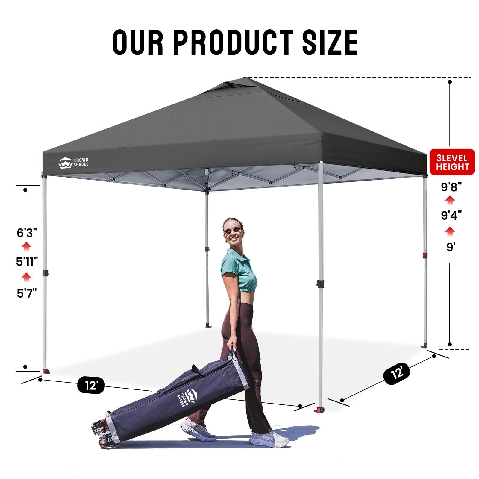 12x12 Pop Up Canopy Tent   Easy Setup, Gray Outdoor Sun Shade for Events, Campin2