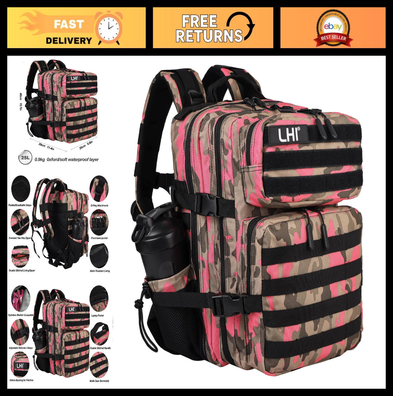 Tactical Military Backpack 25L/35L Army Assault Pack Rucksack with Water Bottle0