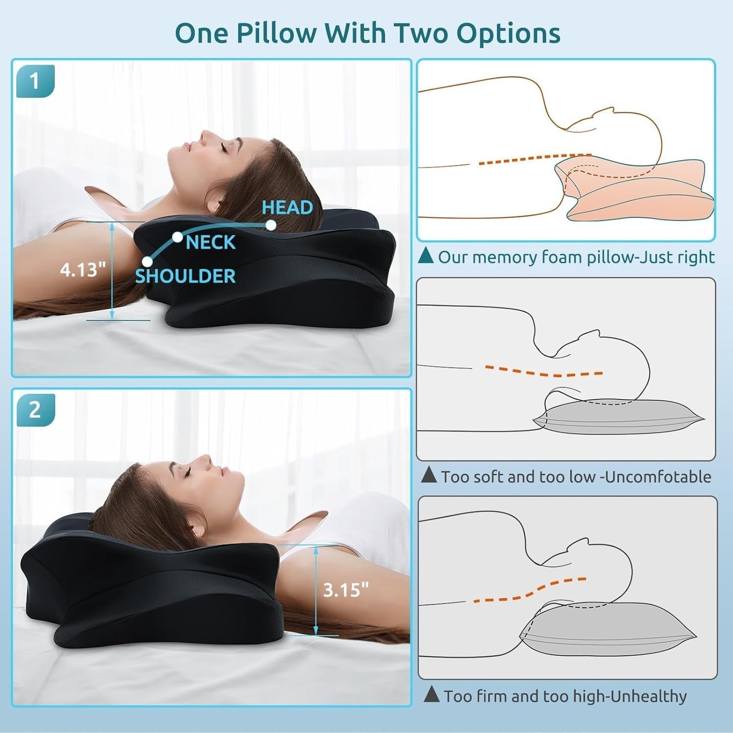 Cervical Memory Foam Pillow for Neck & Shoulder Pain Relief, Cooling Ergonomic S4