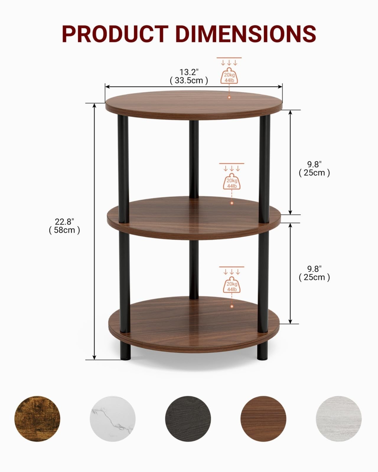 Round Coffee Table - Industrial Vintage Nightstand for Living Room, Bedroom & Sm2
