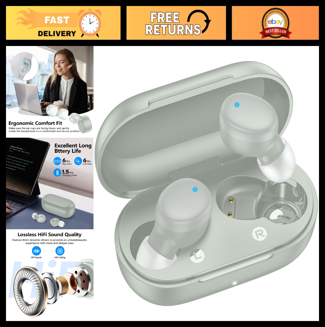 Wireless Earbuds Bluetooth 5.3, Lightweight In Ear Headphones, Premium Sound, Ba0