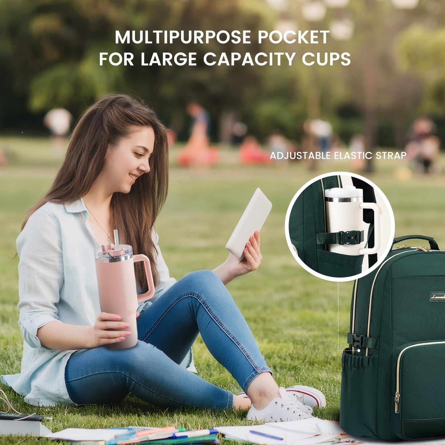 Stylish Waterproof Laptop Backpack for Women, 15.6" Travel Bag with Pouch, Large2