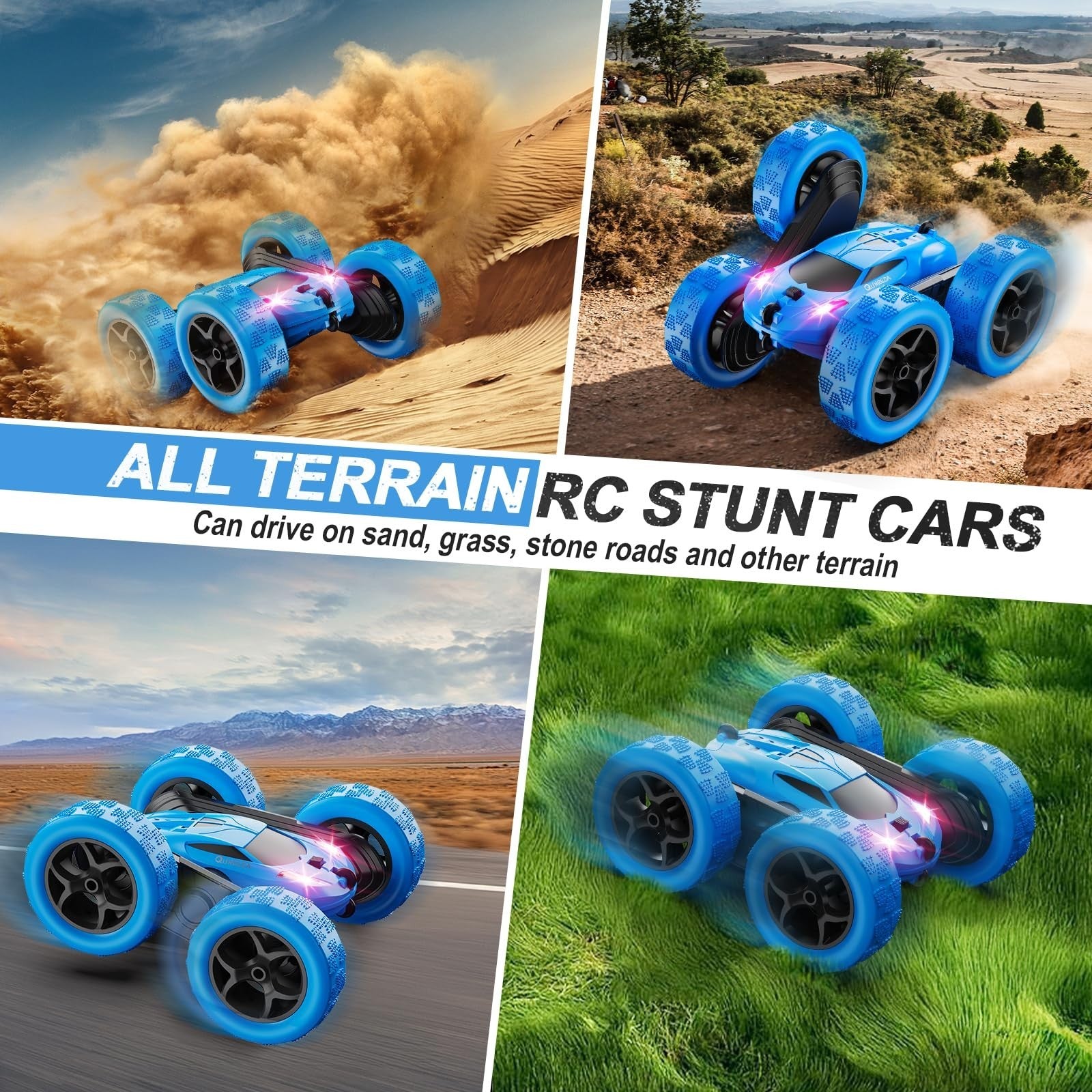 4WD Remote Control Stunt Car for Kids 6 12, LED Lights, 360° Flips, USB C Batter4