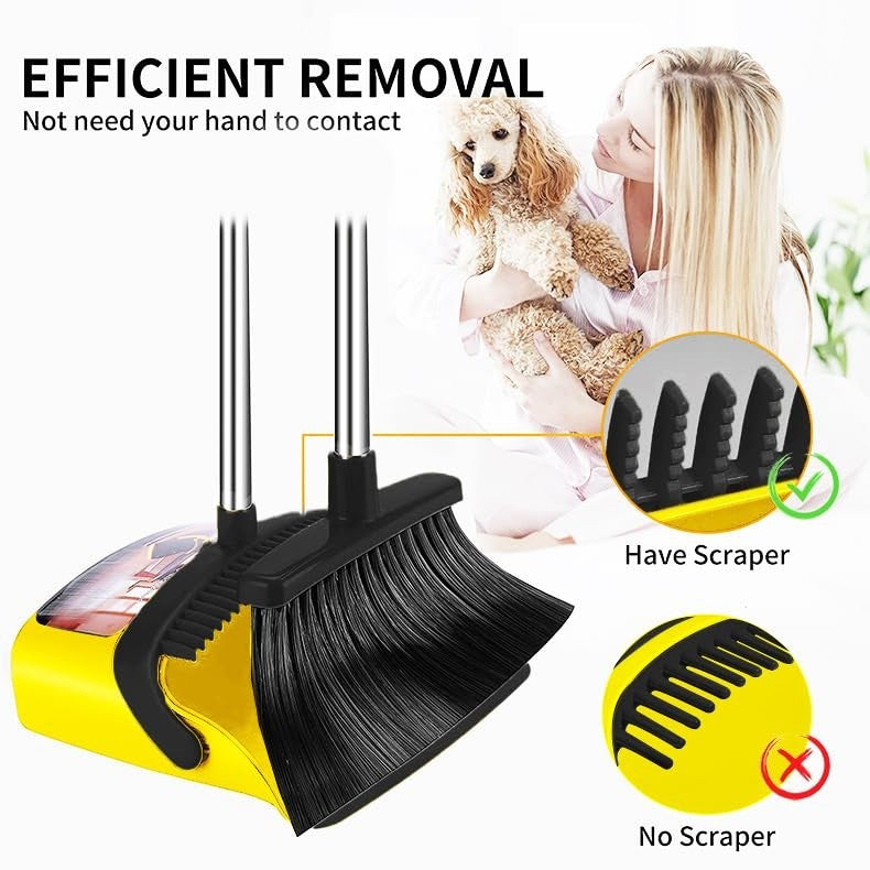2-Pack Broom & Dustpan Set, 52" Long Handle, Self-Cleaning Teeth, Indoor/Outdoor3