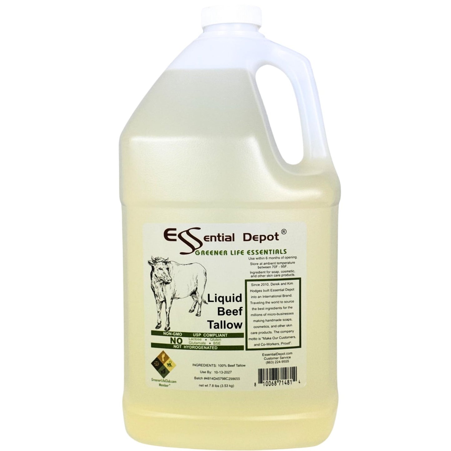 Pure Beef Tallow 1 Gallon - 7.8 lb - No Additives - Ideal for Soap & Skin Care1