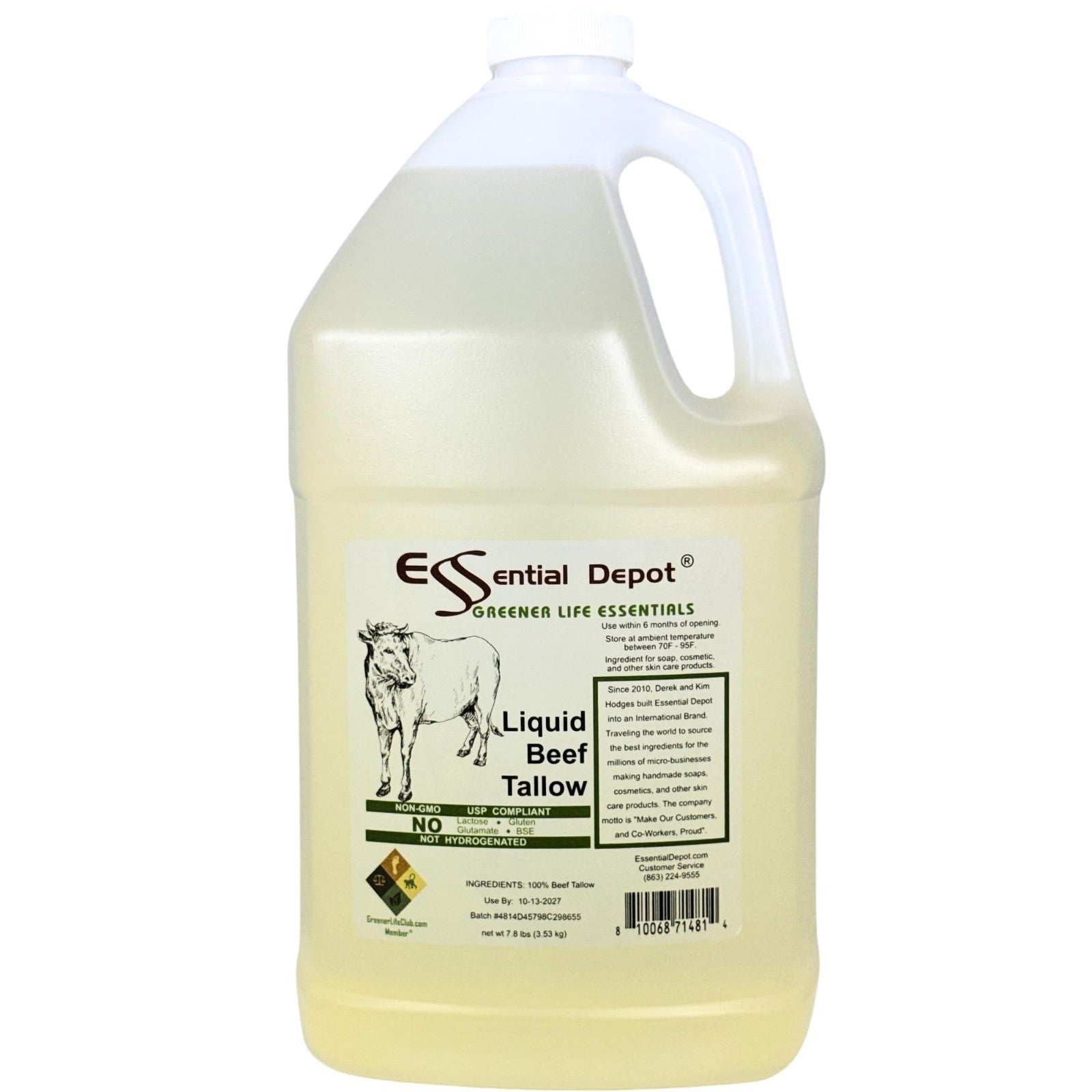Pure Beef Tallow 1 Gallon - 7.8 lb - No Additives - Ideal for Soap & Skin Care1