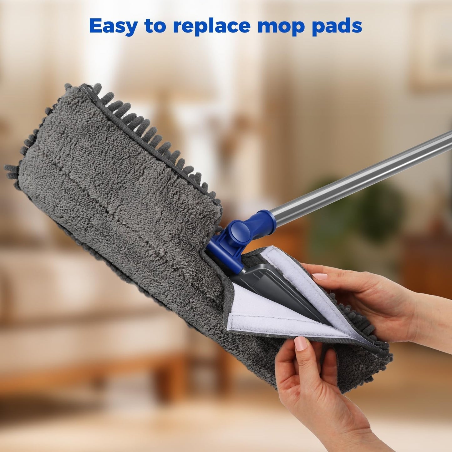 16" Microfiber Flat Mop with 4 Reusable Pads & Hair Scraper, 360° Swivel Wet Dry6