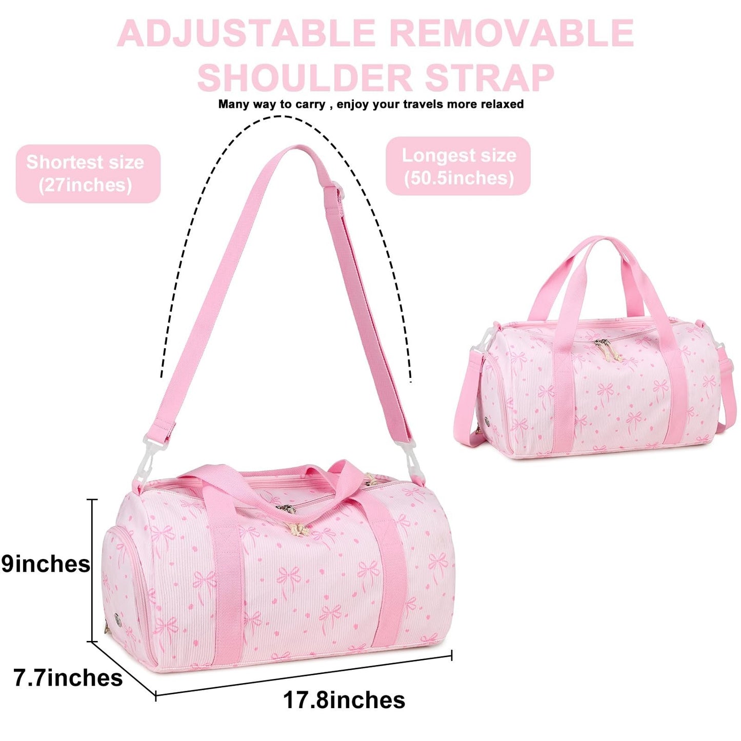 Cute Gym Duffle Bag for Girls - Waterproof Sports Overnight Bag with Shoe Compar4