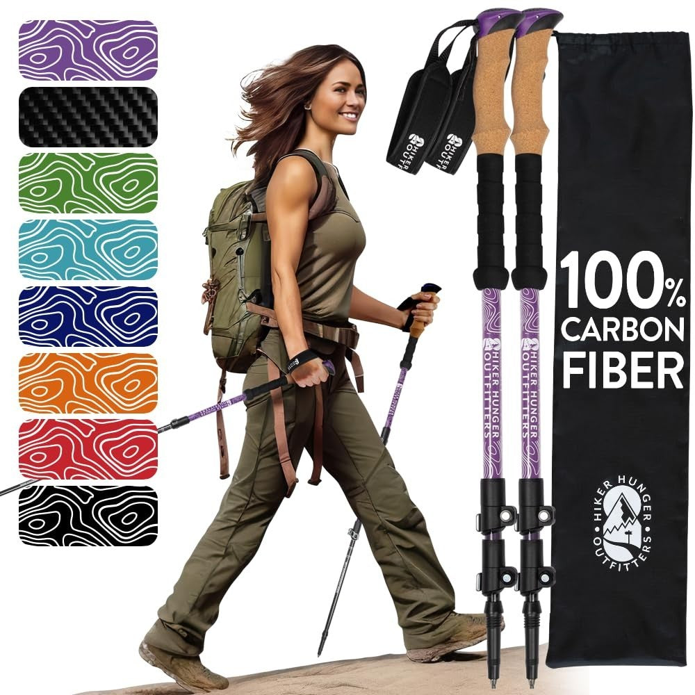 Lightweight Carbon Fiber Trekking Poles - Collapsible Hiking Sticks with Cork Gr1