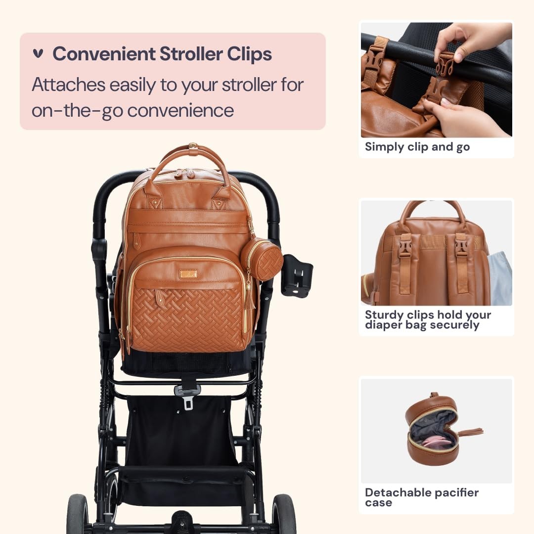 Leather Diaper Bag Backpack   Multi Function Baby Travel Bag, Water Resistant, C7