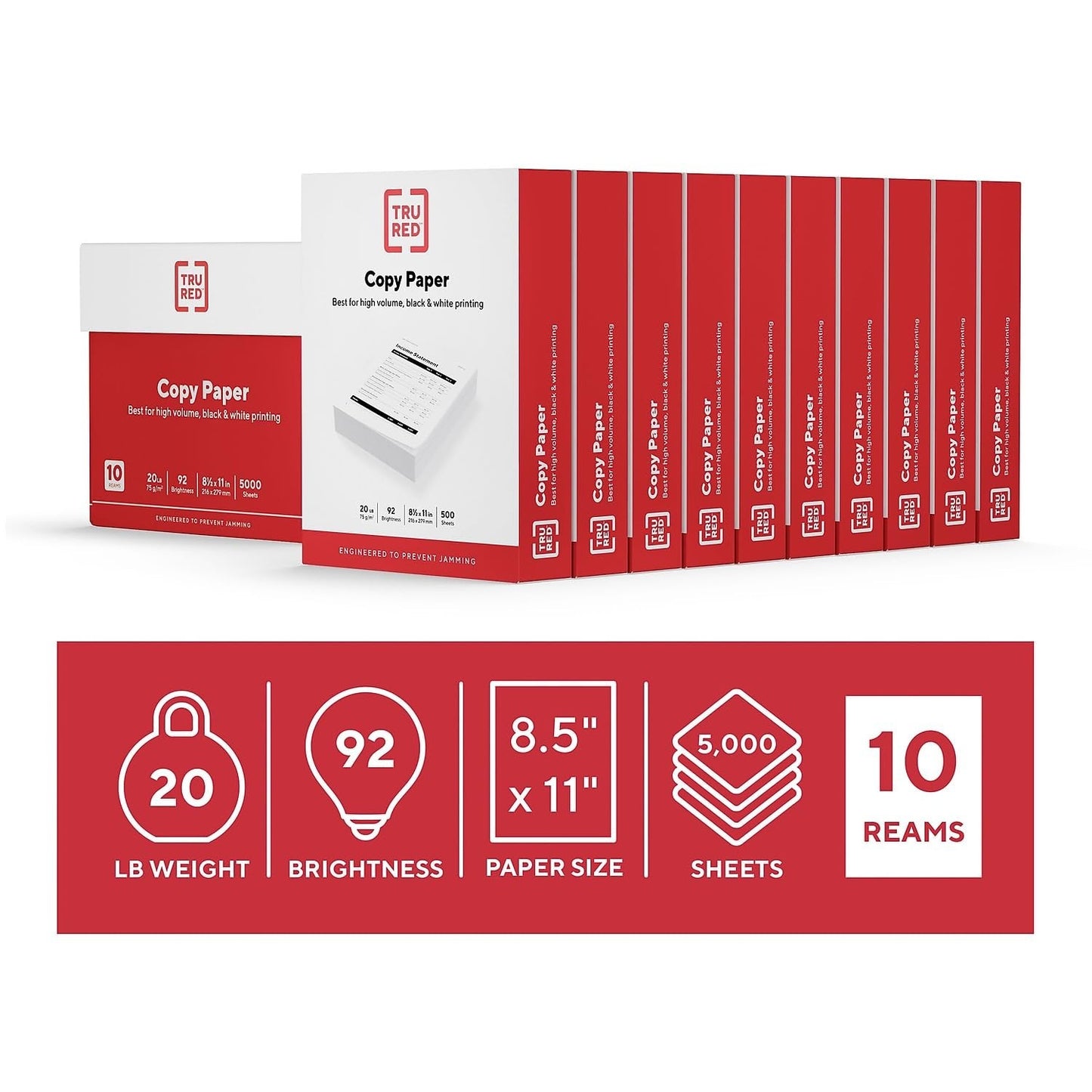 High Quality 8.5x11 Copy & Printer Paper, 20 lb, 92 Bright, 5000 Sheets   Office3