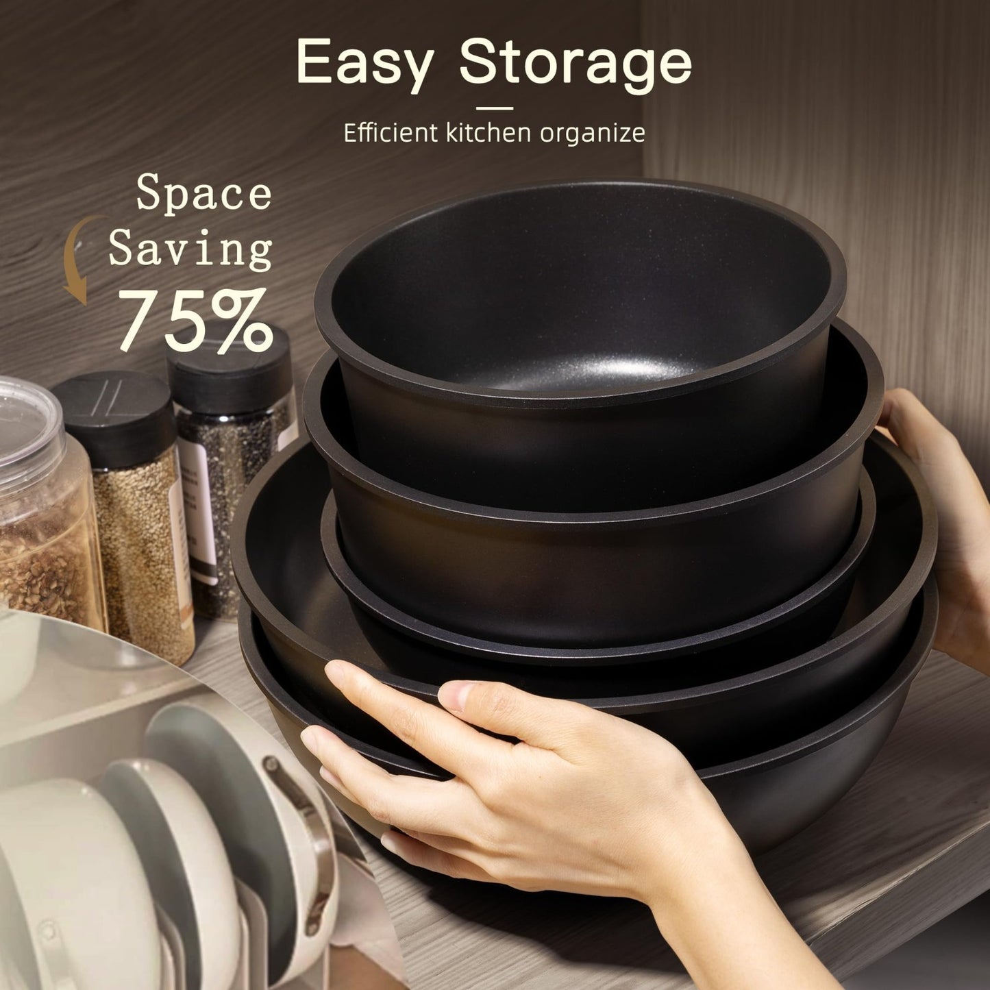 21 Piece Non Stick Ceramic Cookware Set, Detachable Handle, Oven Safe, Induction6