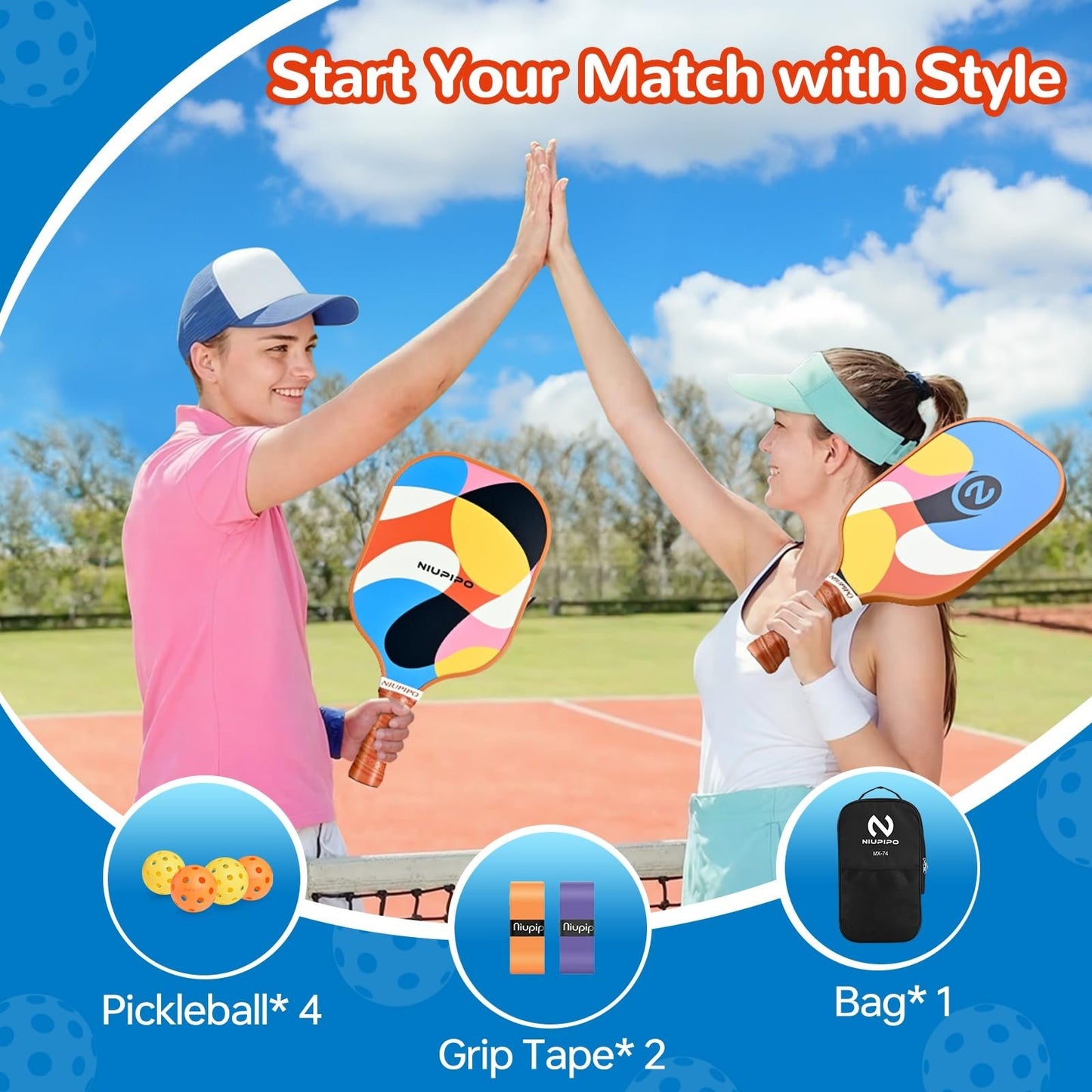 Pickleball Paddle Set of 2 or 4, USAPA Approved, Fiberglass, Lightweight, Honeyc3