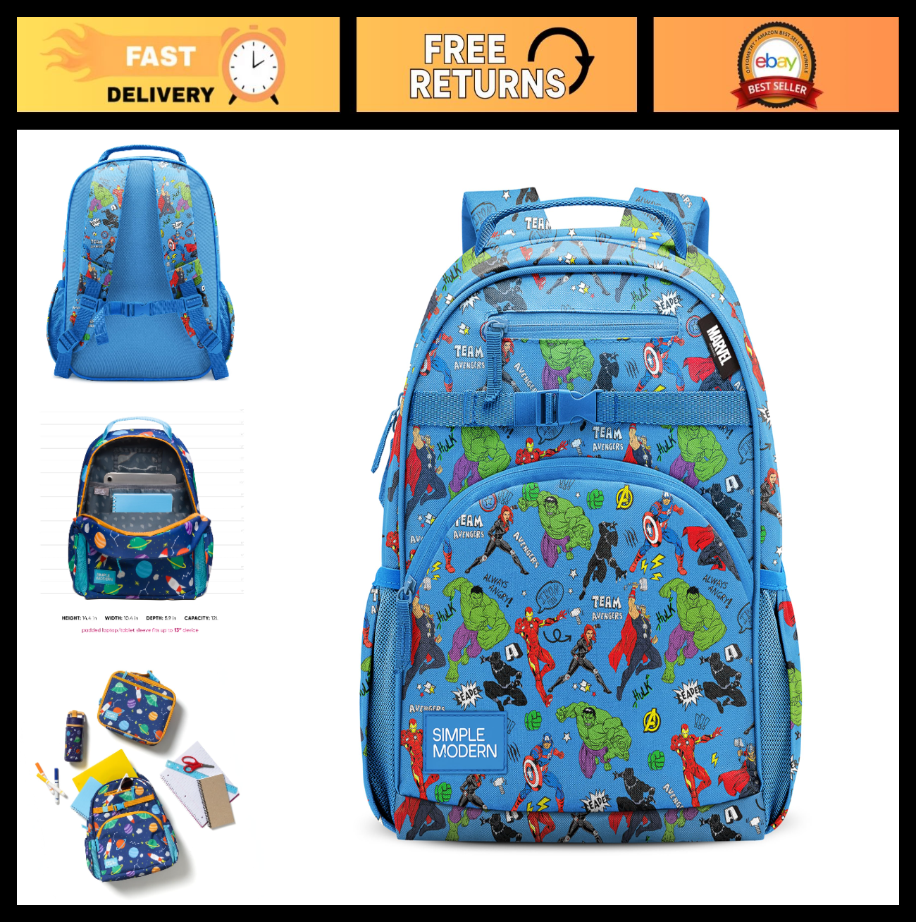 Marvel Avengers Kids Backpack 12L   School Bag for Boys & Girls, Durable & Styli0