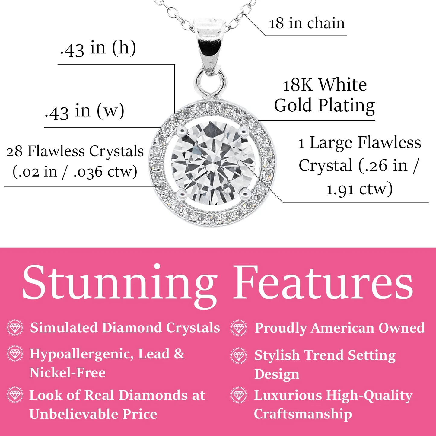 Cate & Chloe Blake Necklace 18k White Gold Plated CZ Halo Pendant Necklace1