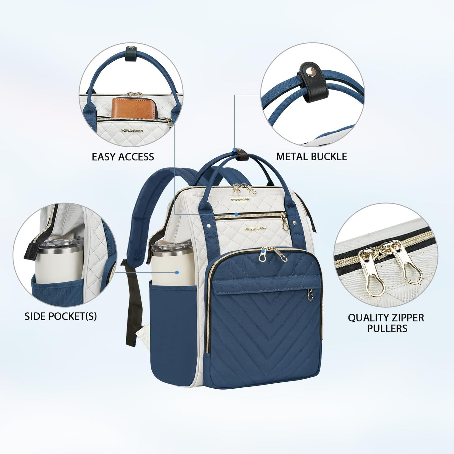 Stylish 17" Water-Repellent Laptop Backpack for College, Travel & Work - Beige/B3