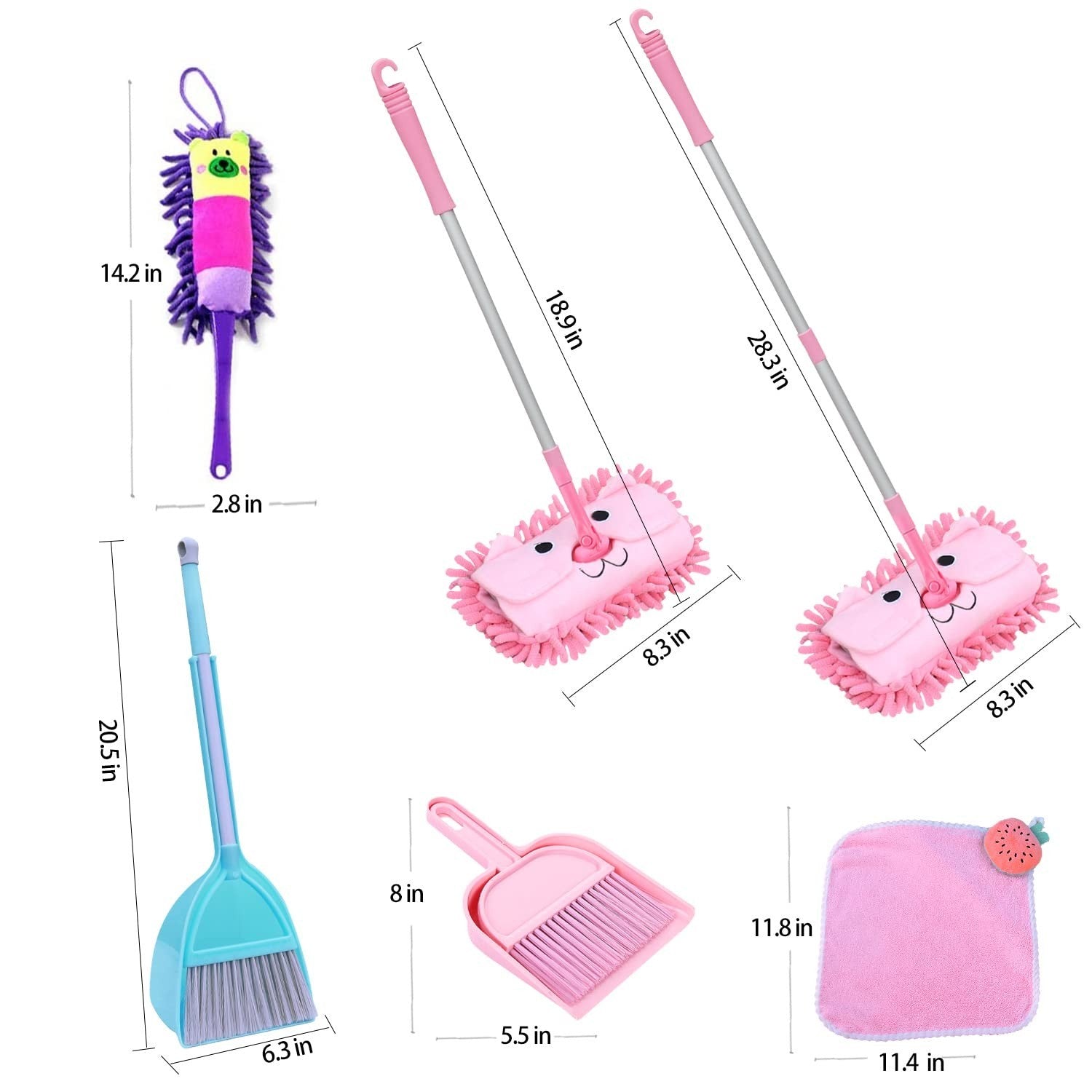 7 Pack Kids Cleaning Set - Housekeeping Tools, Mop, Broom, Apron, Duster, Role P2