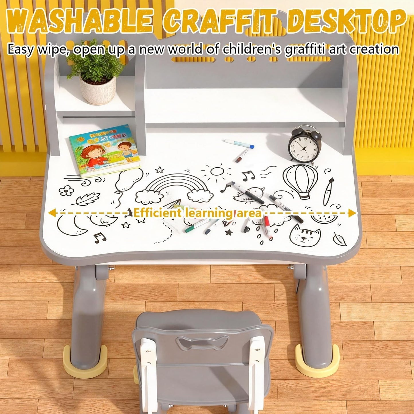 Height Adjustable Kids Study Desk & Chair Set for Ages 3 12   Learning Furniture6