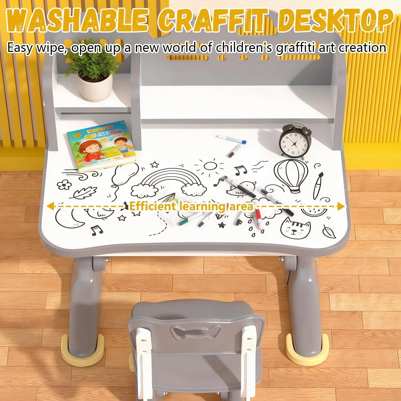 Height Adjustable Kids Study Desk & Chair Set for Ages 3 12   Learning Furniture6
