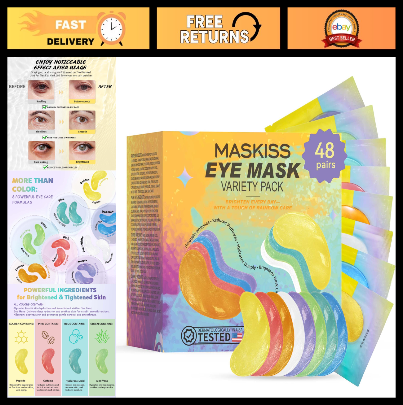 Under Eye Patches Variety Pack (48 Pairs) - Eye Masks for Dark Circles & Puffine0