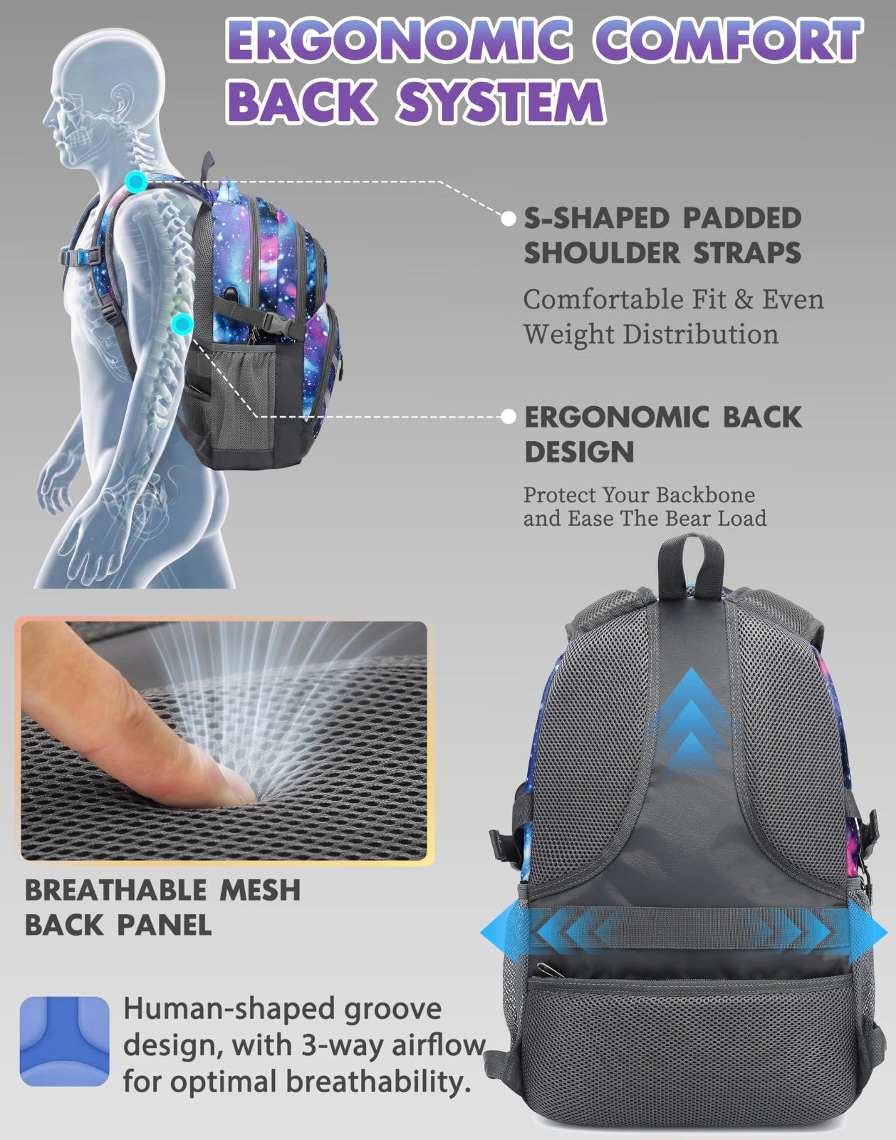 College Laptop Backpack, Travel Bookbag with USB Charging Port, Anti Theft, Fits4