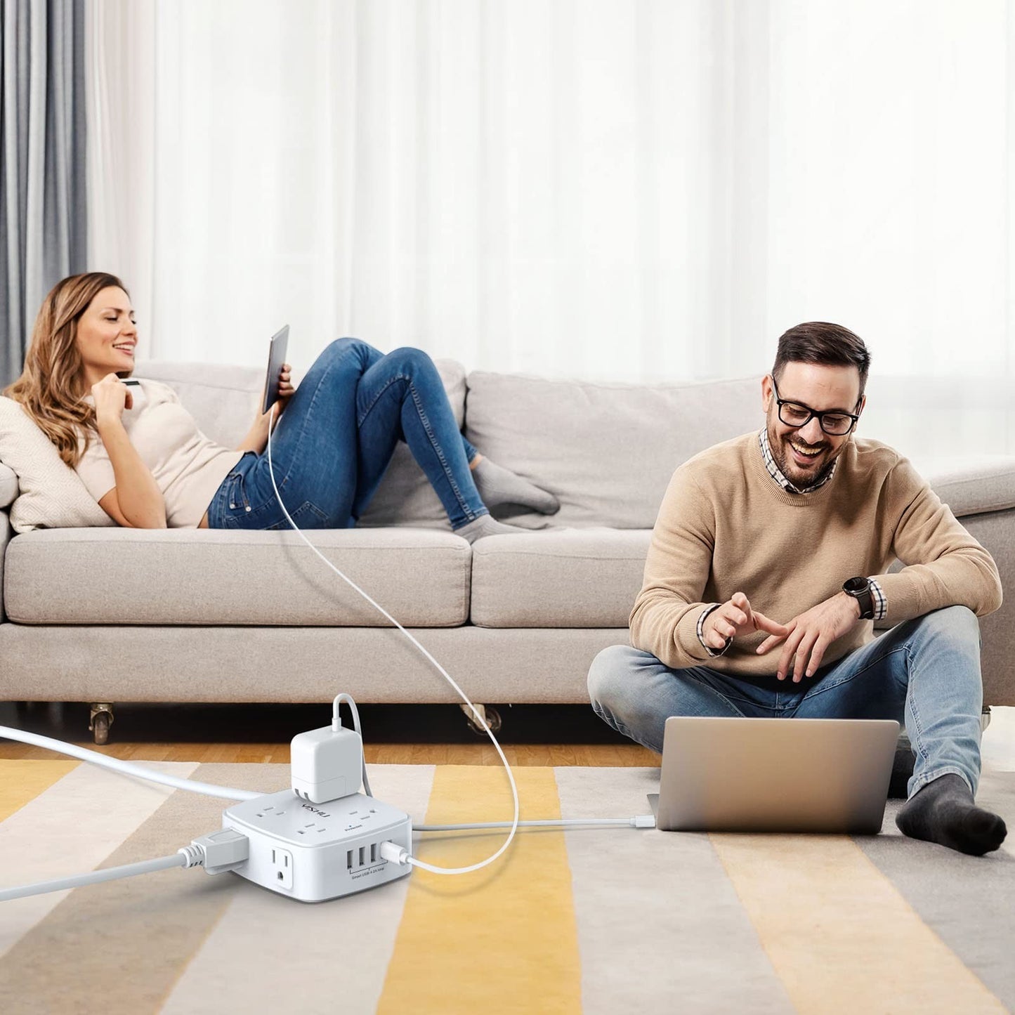 10ft Surge Protector Power Strip   8 AC Outlets & 4 USB Ports, Flat Plug, Wall M4