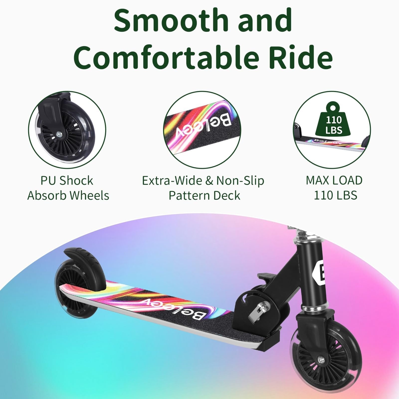 Light-Up Wheels Kids Scooter, 2-Wheel Folding Kick Scooter, Adjustable Height, N4