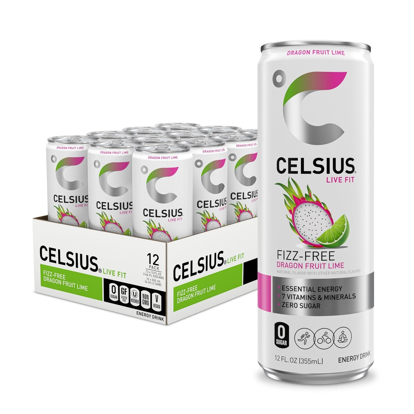 Sugar Free Energy Drink   Dragon Fruit Lime Fizz, 12 Fl Oz, Pack of 12 Cans1