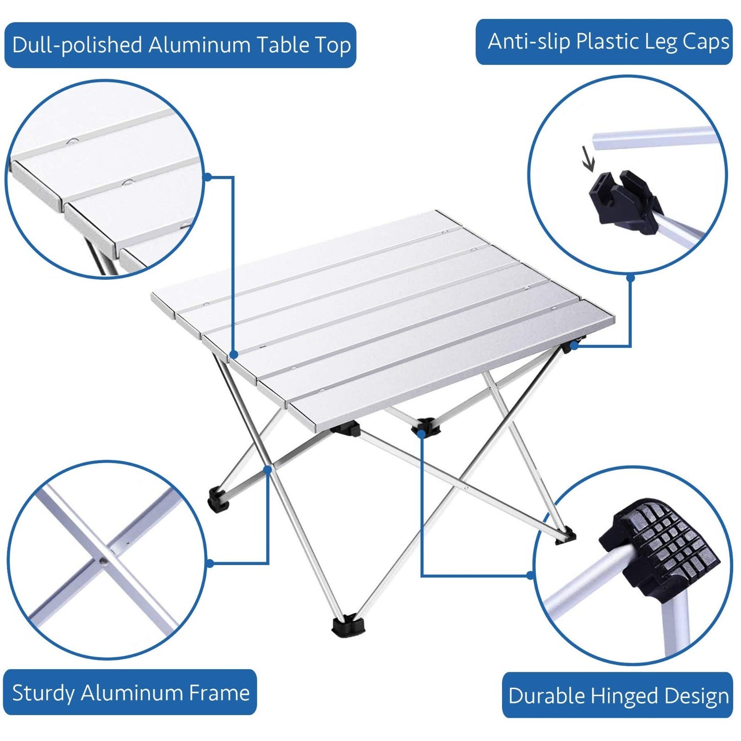 Compact Folding Camping Table with Aluminum Top, Portable Beach Table for Outdoo3