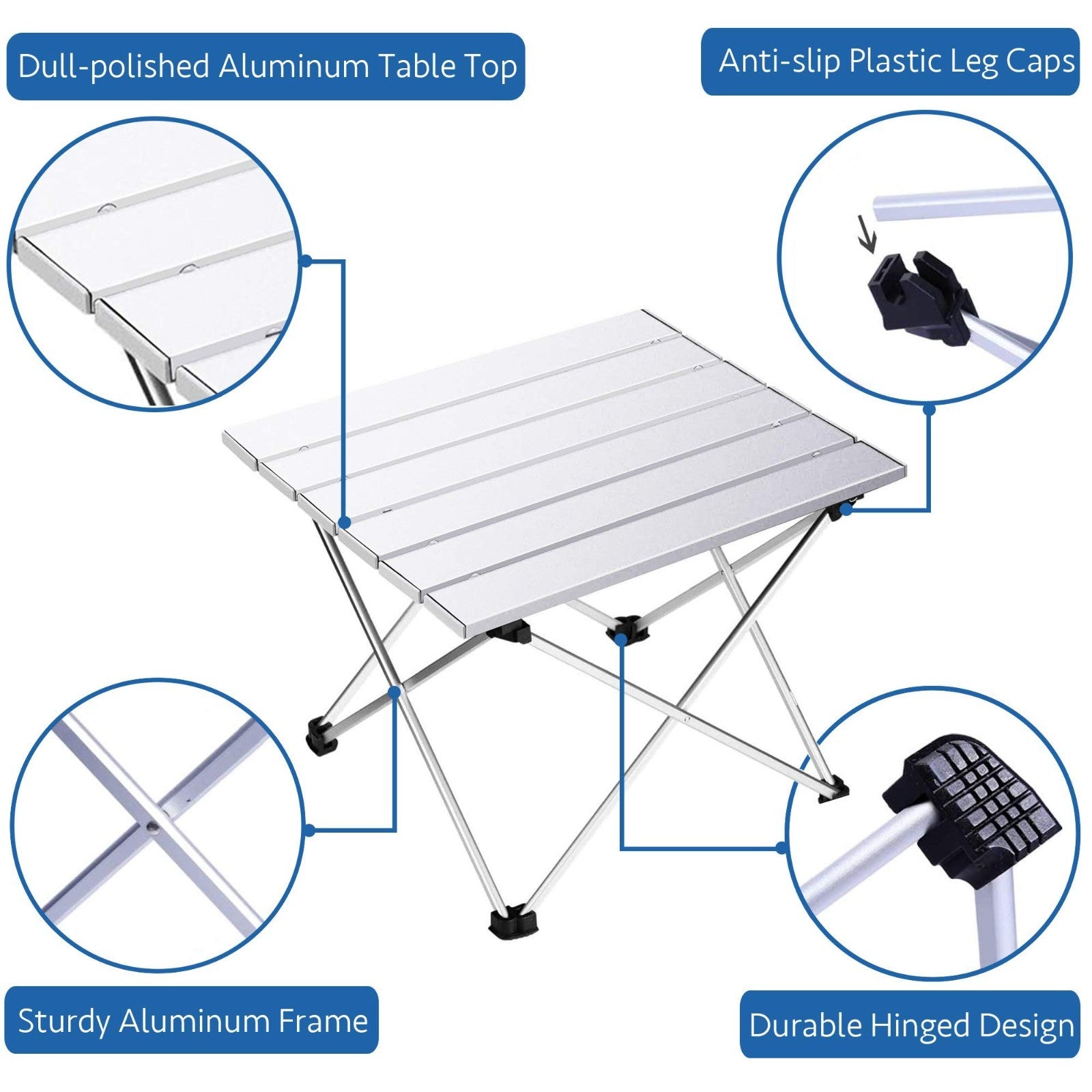 Compact Folding Camping Table with Aluminum Top, Portable Beach Table for Outdoo3