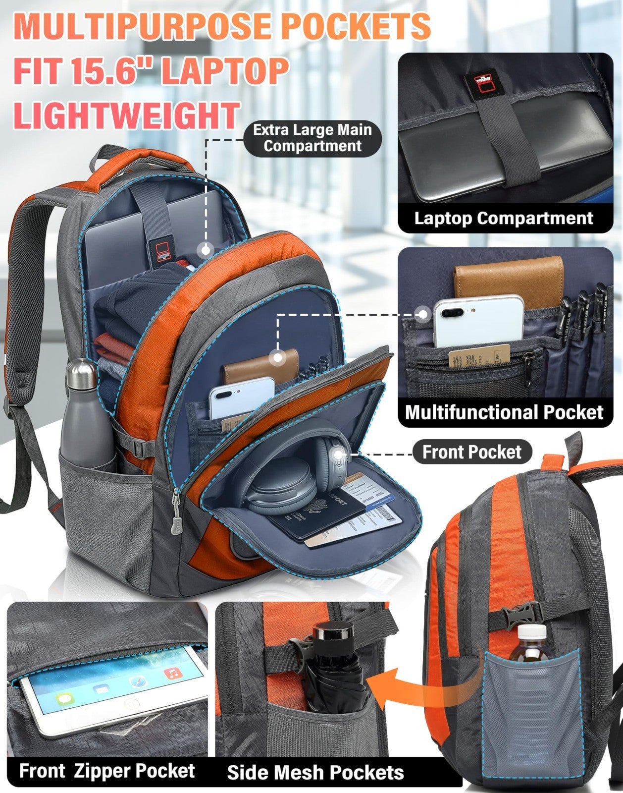 Sturdy College Backpack for Laptops Up to 15.6"   Multi Compartment Travel Bag,1