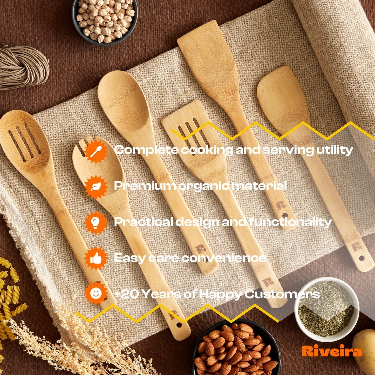 6 Piece Bamboo Cooking Utensils Set   Wooden Spoons & Spatulas for Kitchen Essen5