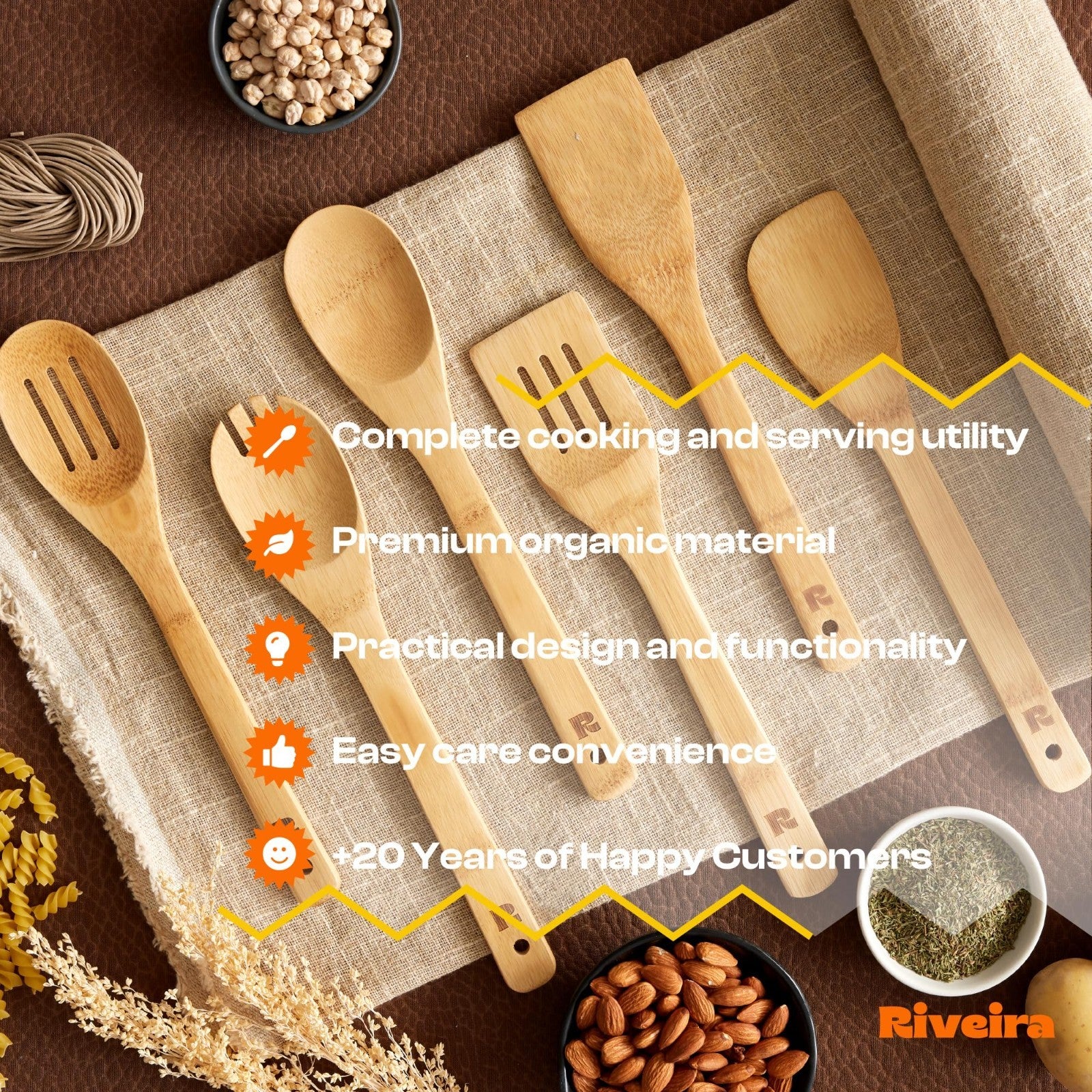 6 Piece Bamboo Cooking Utensils Set   Wooden Spoons & Spatulas for Kitchen Essen5