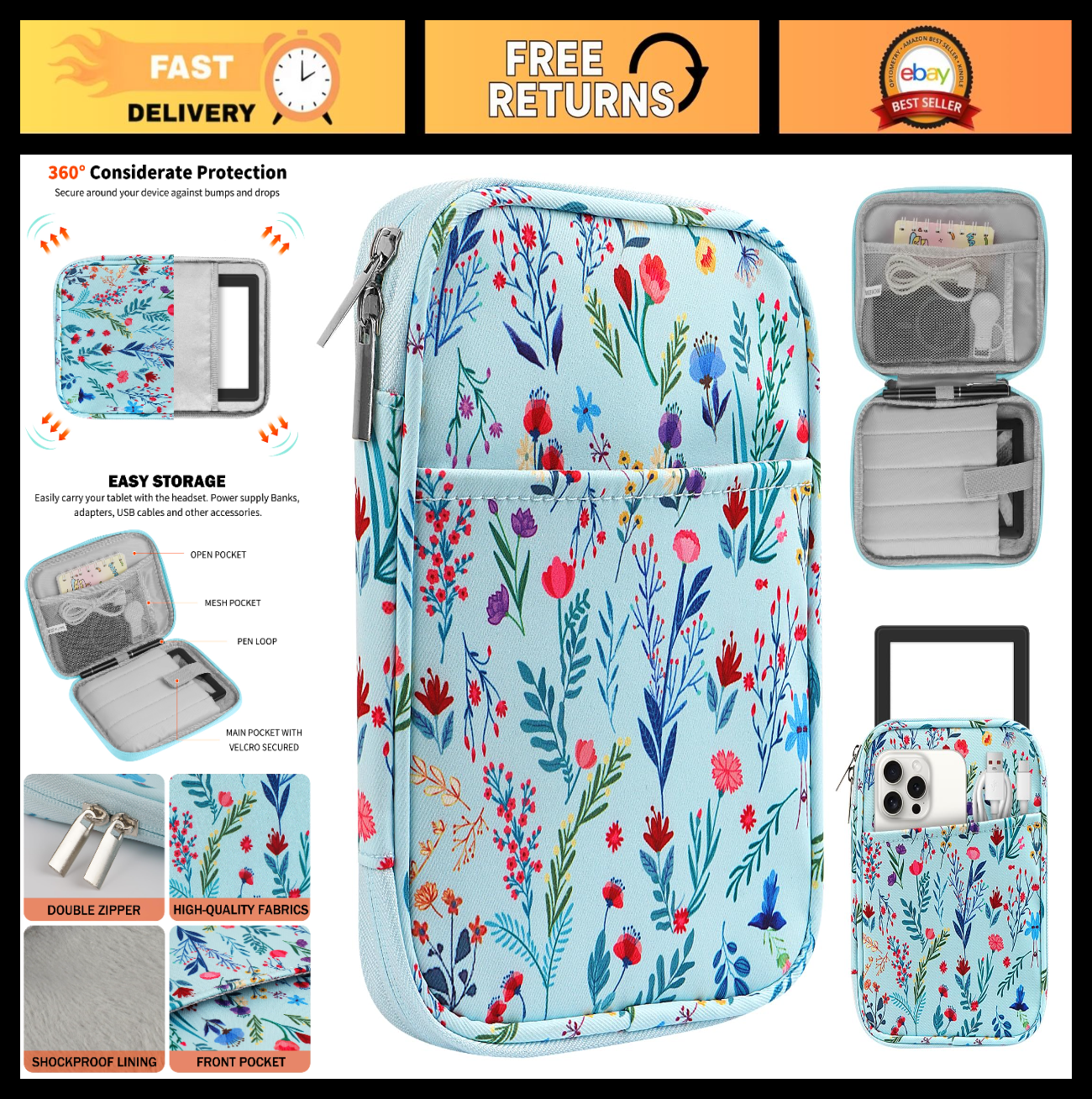 Universal E-Book Reader Sleeve Bag for 6-7 inch Devices - Anti-Drop Protective C0