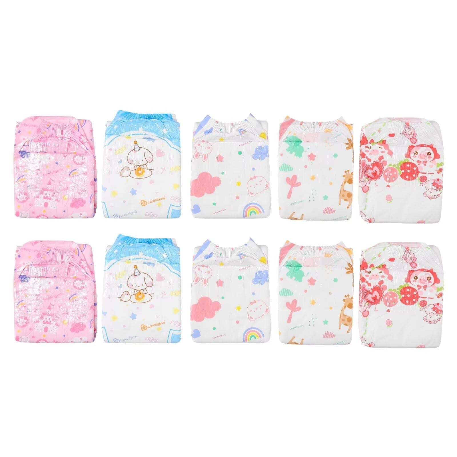Adult Diapers 10 Count - 5 Patterns, 5000 mL Absorbency, Leak-Proof, Elastic Cuf2