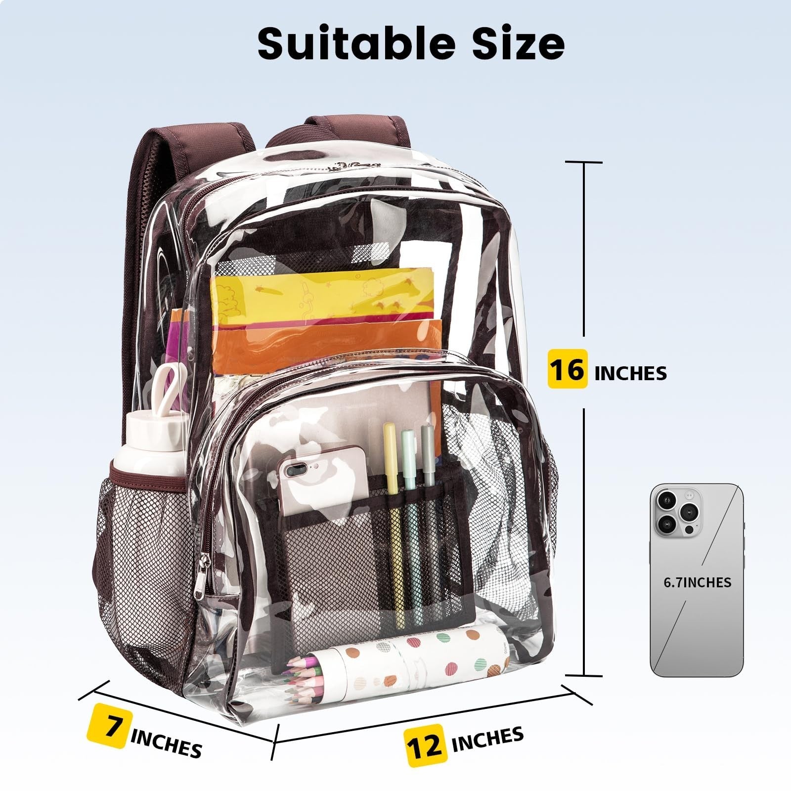 Heavy Duty Clear PVC Backpack with Reinforced Straps - Large Capacity for Colleg3