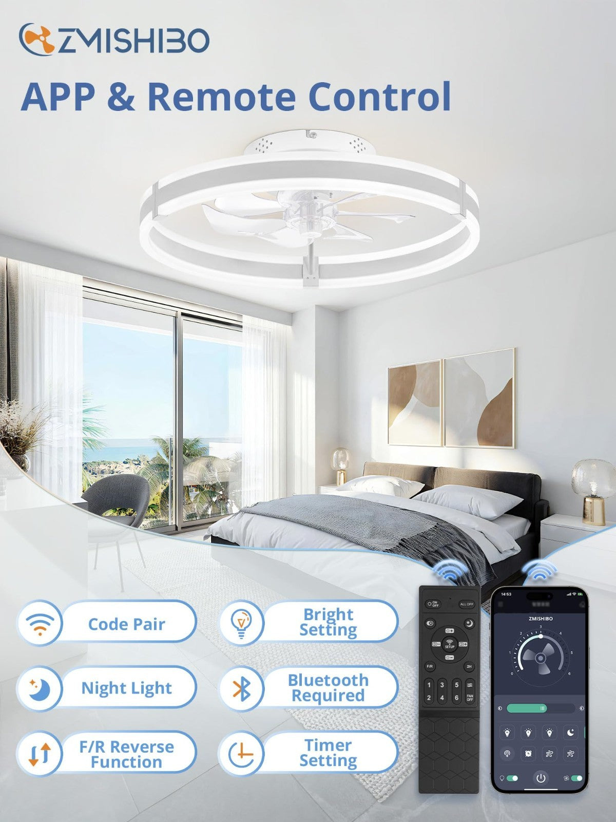 Low Profile 19.7" Ceiling Fan with Lights & Remote, Dimmable LED, Quiet DC Motor5