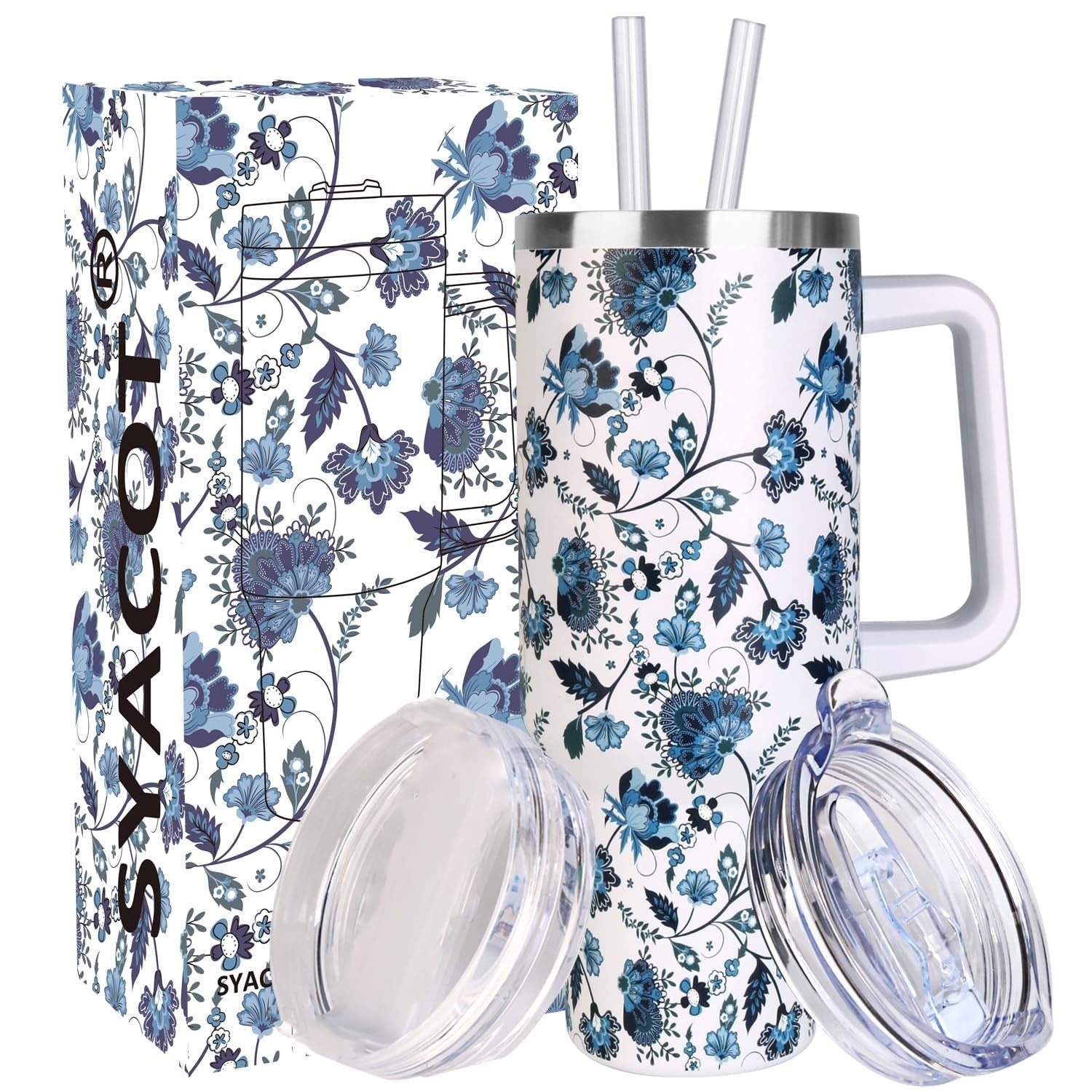 40 oz Insulated Tumbler with Handle & Straw   Leak Proof Travel Mug, Dishwasher1