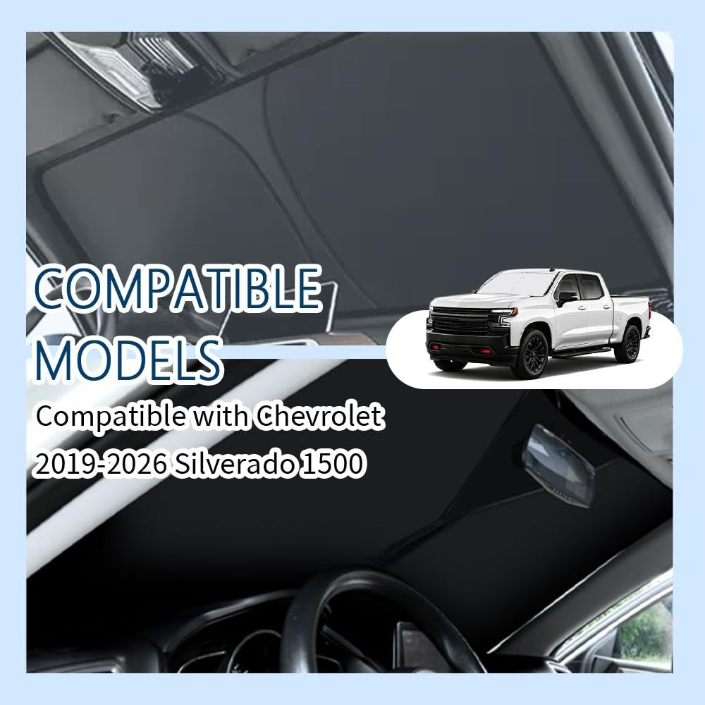 Car Windshield Sun Shade for 2019-2026 Silverado 1500, Foldable Oxford Cloth Cov3