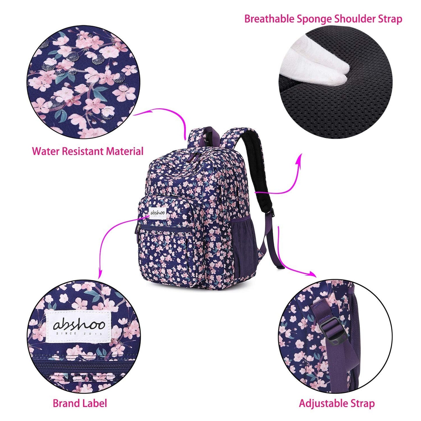 Floral School Backpack for Women & Teens, Water Resistant Bookbag, College Use2