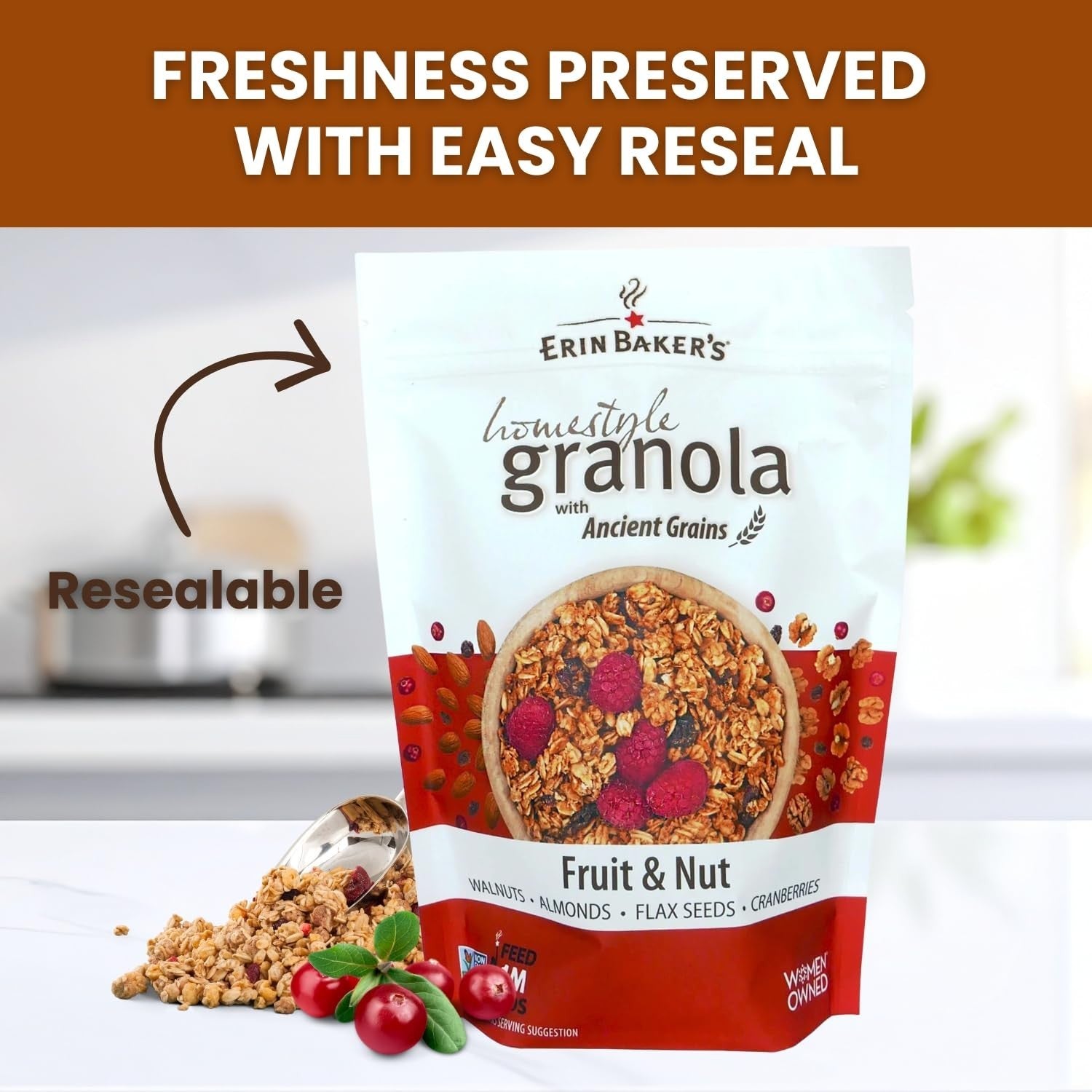 Fruit & Nut Granola 160oz - Ancient Grains, Vegan, Non-GMO, Crunchy Snack, Resea7