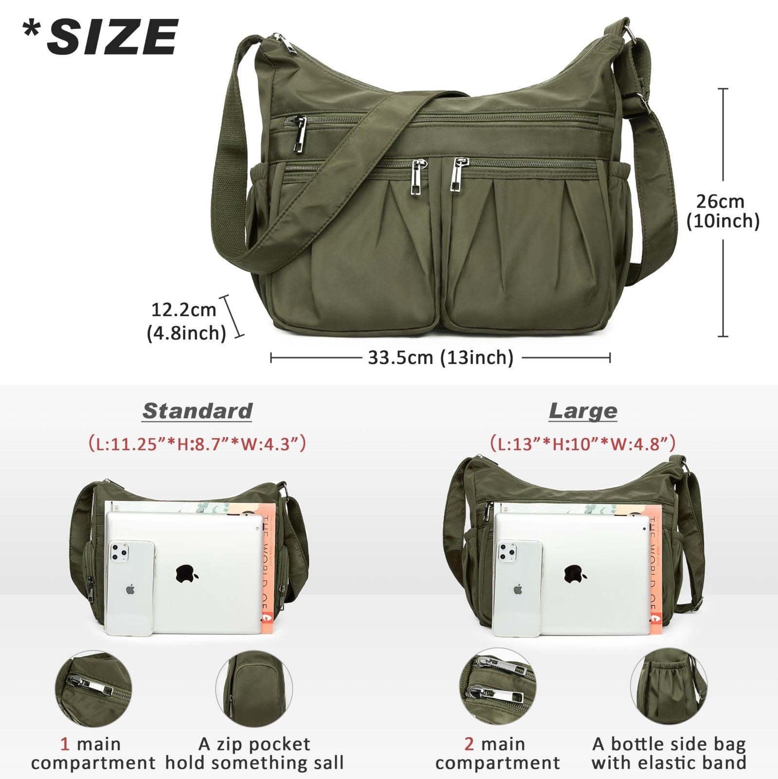 Lightweight Waterproof Nylon Crossbody Purse for Women - Travel Handbag, Pocketb3