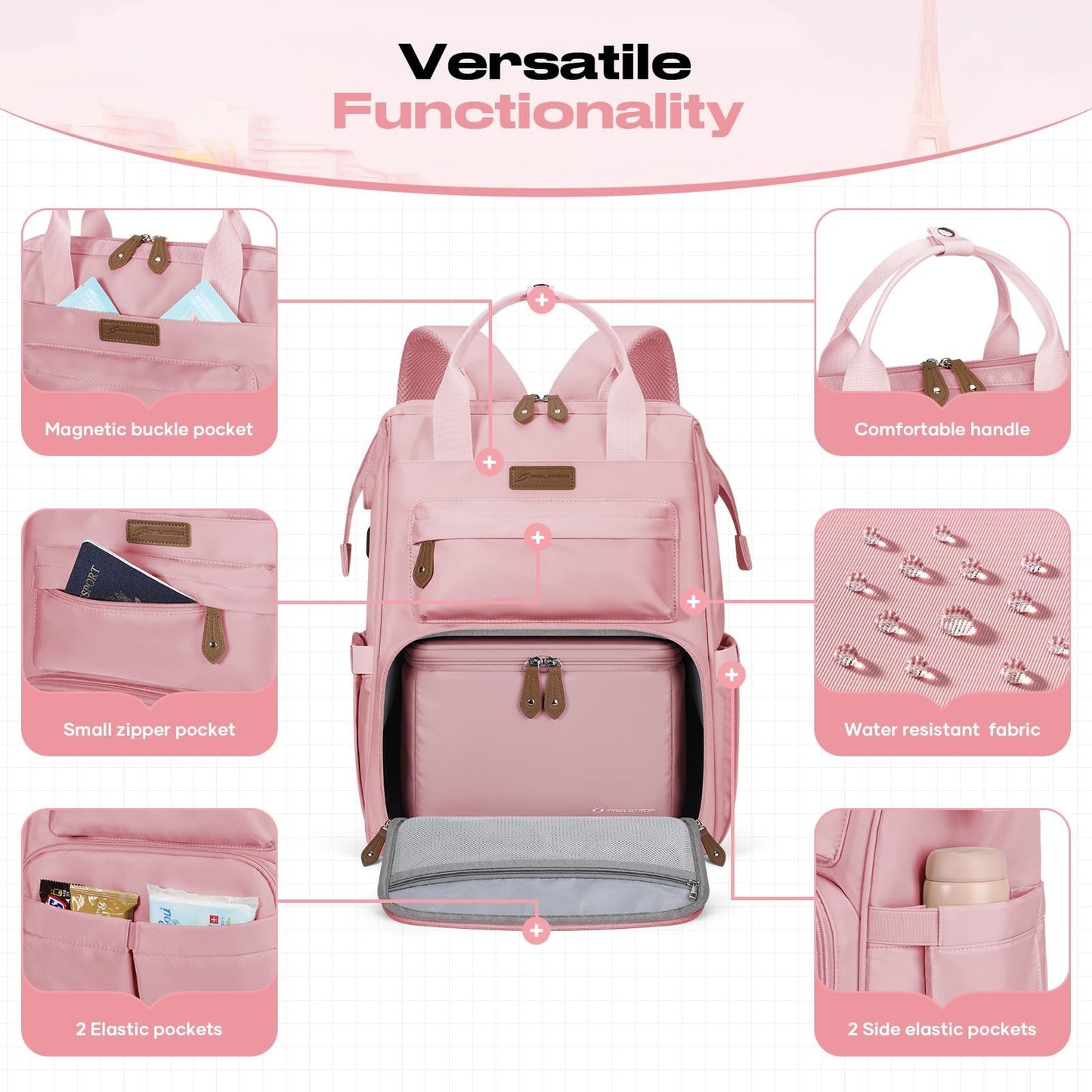 Travel Backpack for 15.6-17.3" Laptop, Insulated Lunch Bag, Unisex Work Bag - Pi3