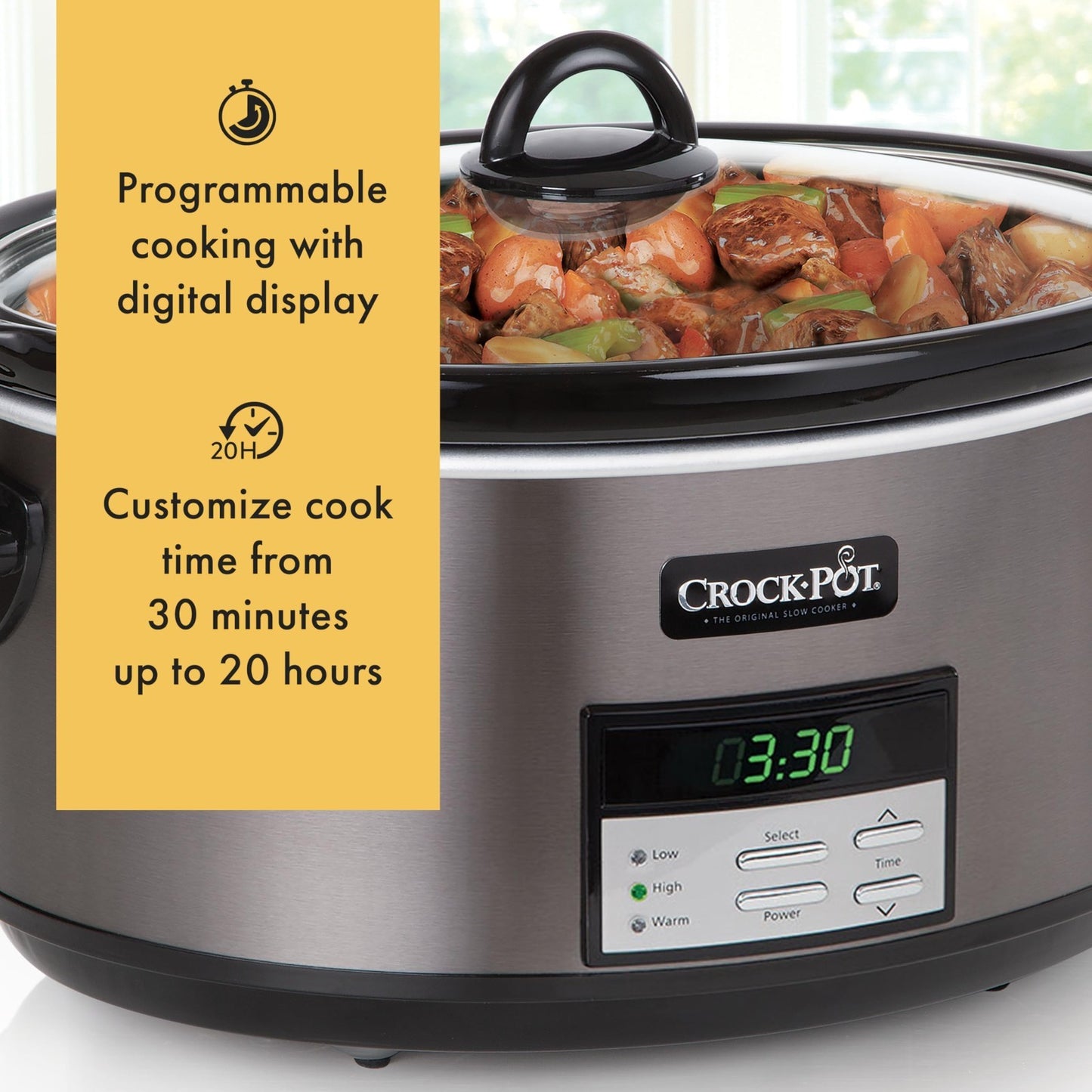 8 Quart Programmable Slow Cooker with Auto Warm, Black Stainless Steel, Large Ca4