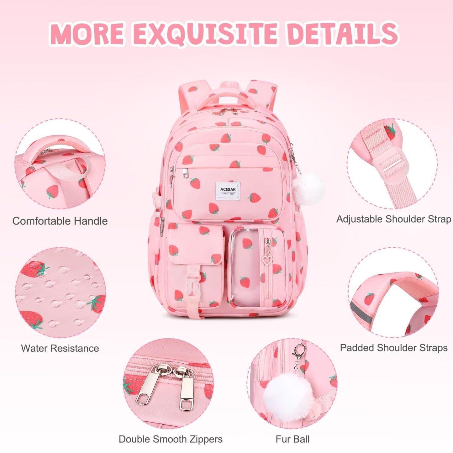 Stylish Girls Backpack with Lunch Bag & Pencil Pouch   Teen School Bookbag, Pink4