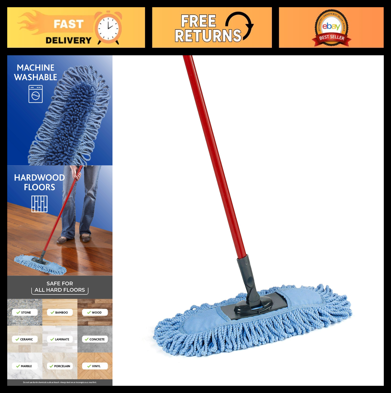Dual-Action Microfiber Dust Mop Sweeper - Floor Cleaning Tool, Red0