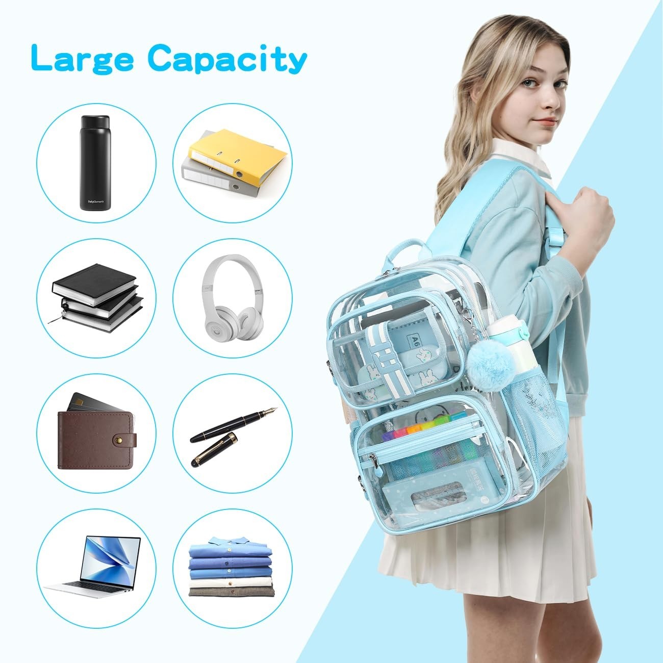 Heavy Duty Clear Backpack for Kids, School Girls Ages 6 10, 16in TPU Book Bag2