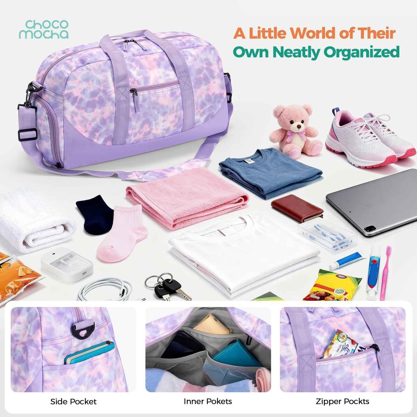 Unicorn Duffle Bag for Kids - Large Overnight Travel Bag with Shoe Compartment,3