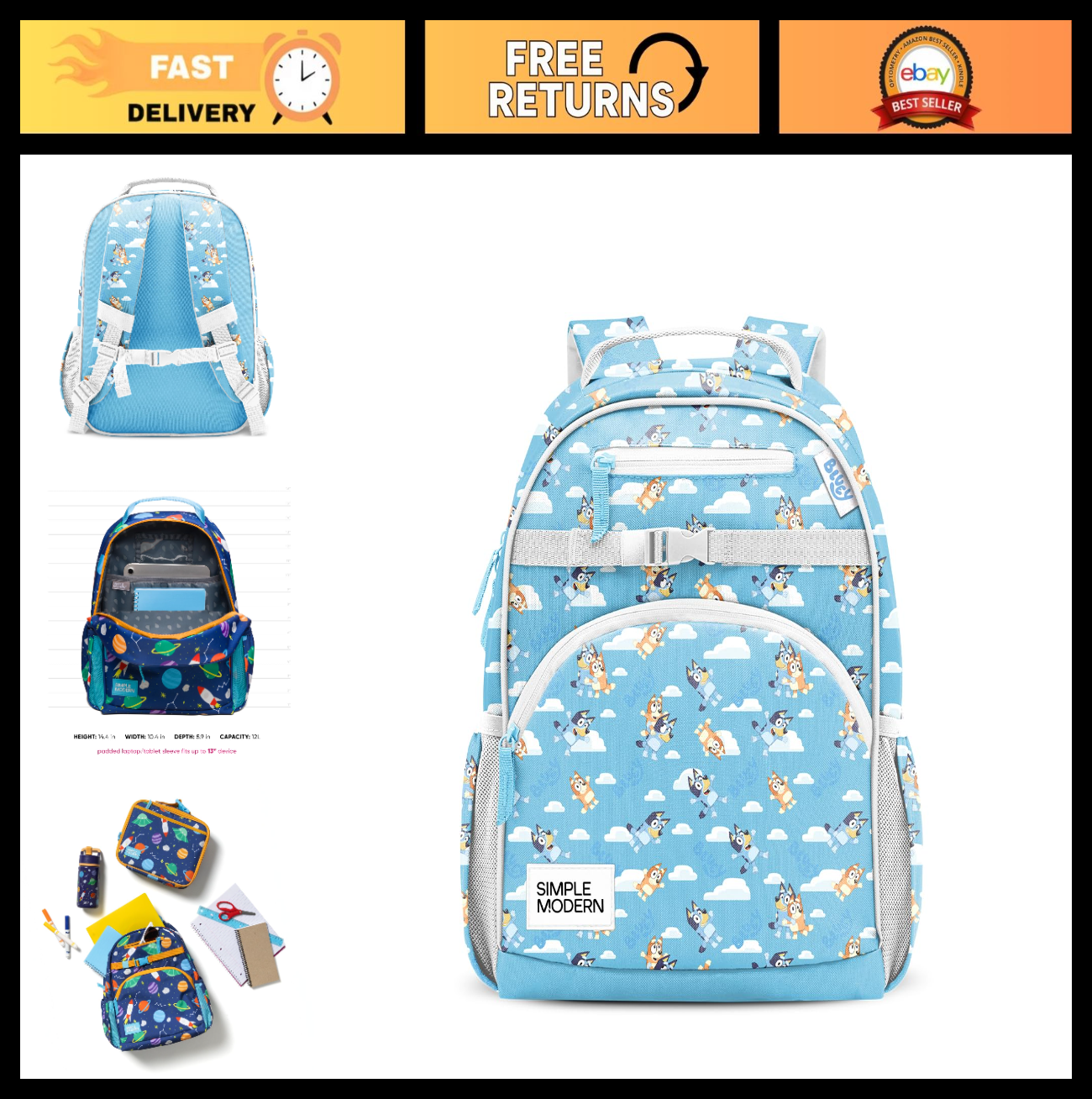 Cute Bluey Kids Backpack 12L for School, Toddler, Preschool, Kindergarten | Fits0